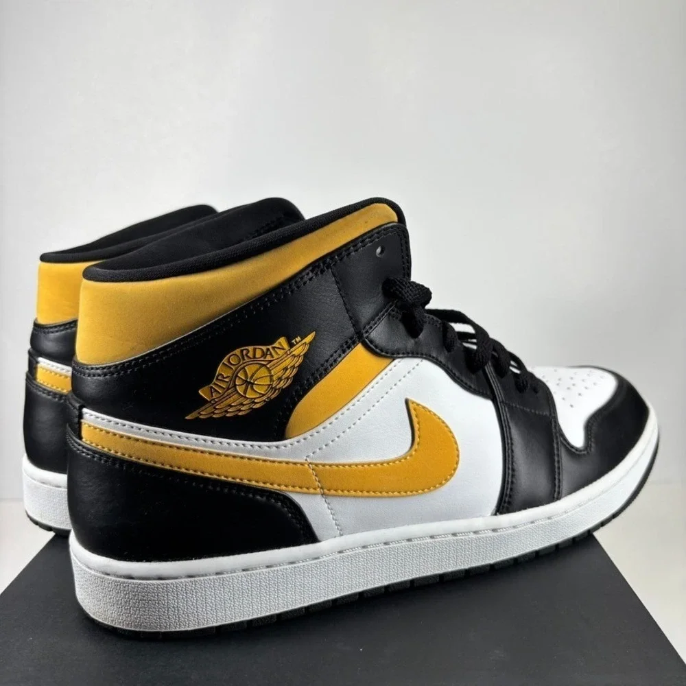 Air Jordan 1 Mid White/Pollen Black Men's US 13 University Gold Shoes 554724-177